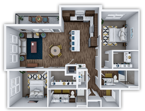 Floor plan for 2 beds, 2 baths, 1235 sqft